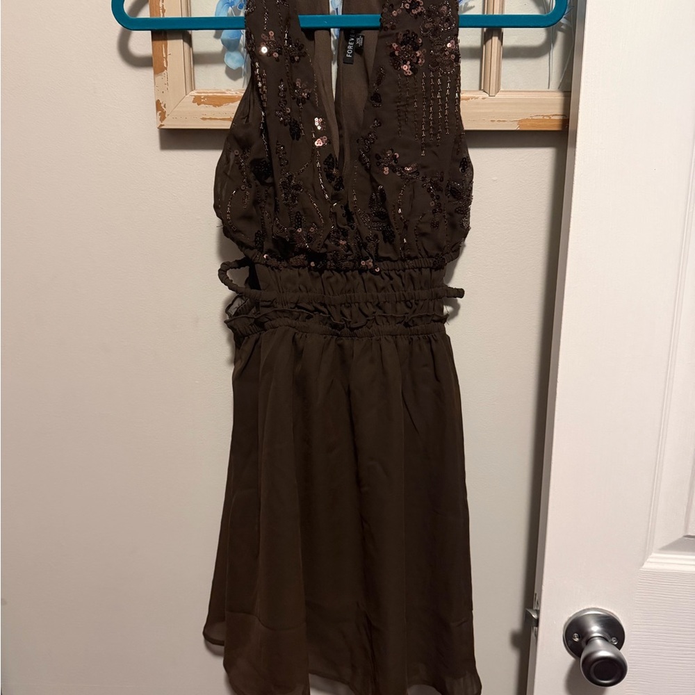 Forever 21 Brown Sequin Halter Mini Dress
